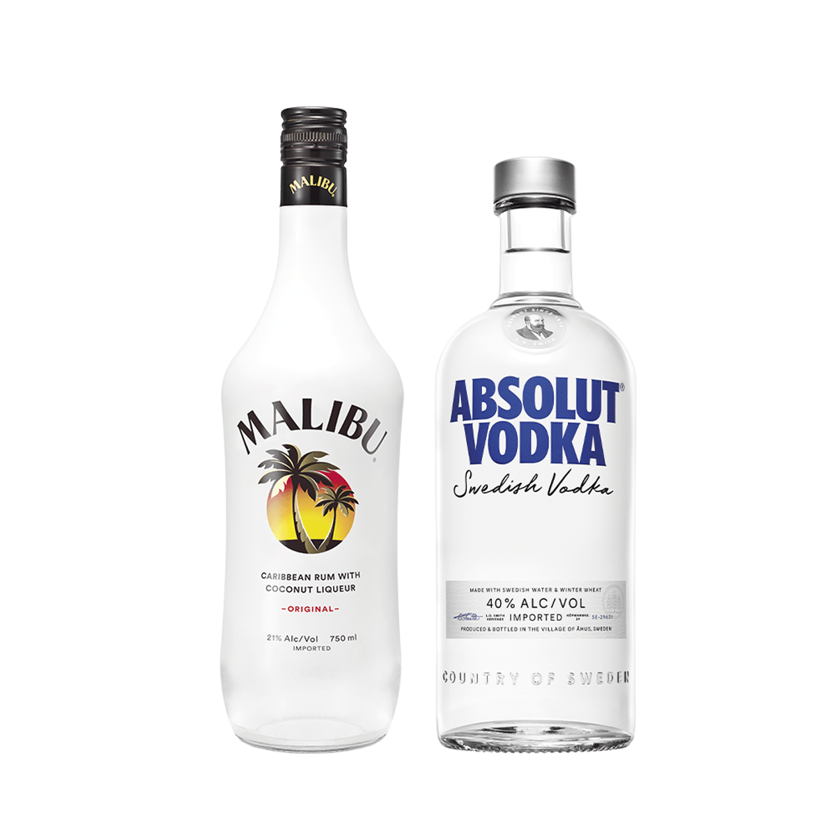 Malibu Kit Vodka Absolut Regular 750ml + Rum Malibu 750ml Orig